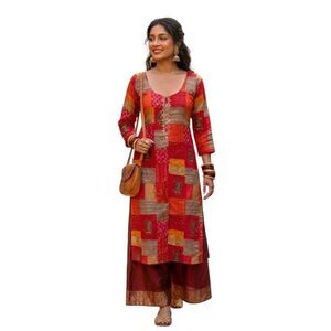Patchwork Dress Women's Small Red Boho Embroidered Ethnic Kurta Tunic Shift